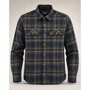Patagonia Mens Small Fjord Flannel Shirt Organic Cotton Blue Plaid Button Up